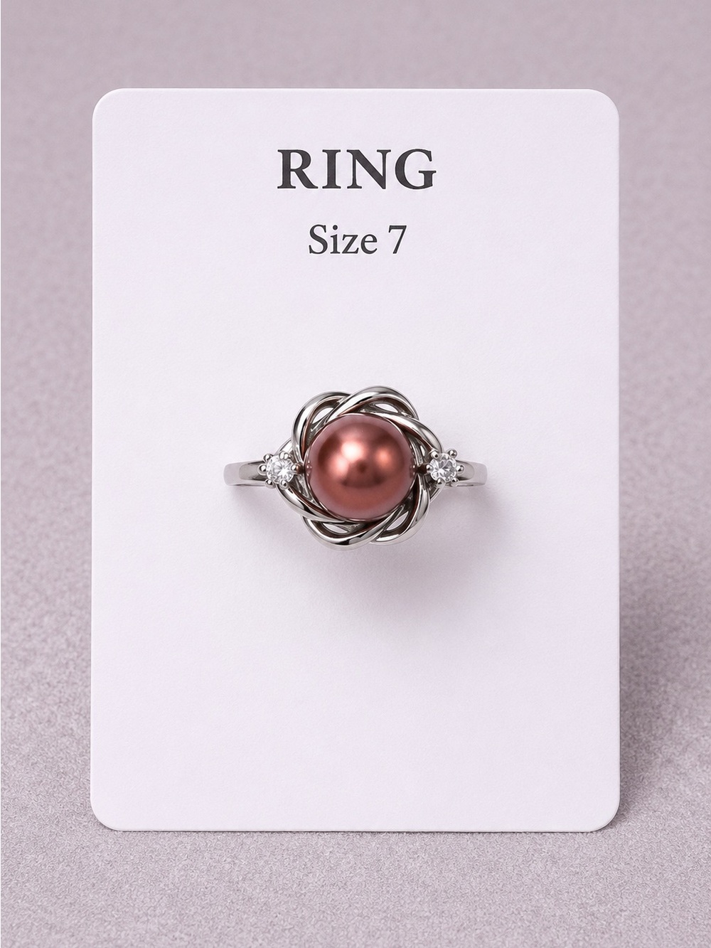 Ring with Rose Brown Pearl Accent - Size 7